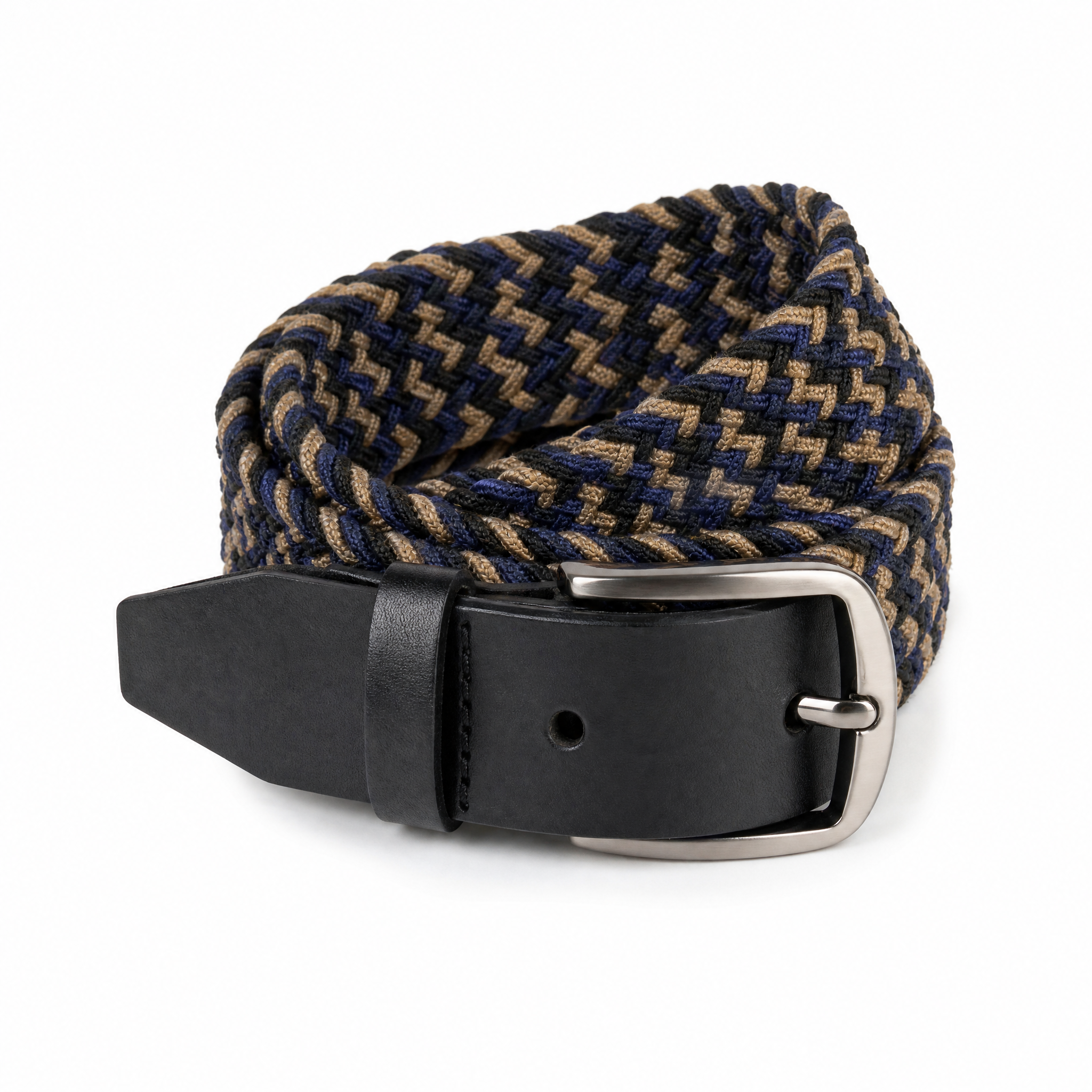 Ceinture élastique DMC09 - Bleu & Beige tressée