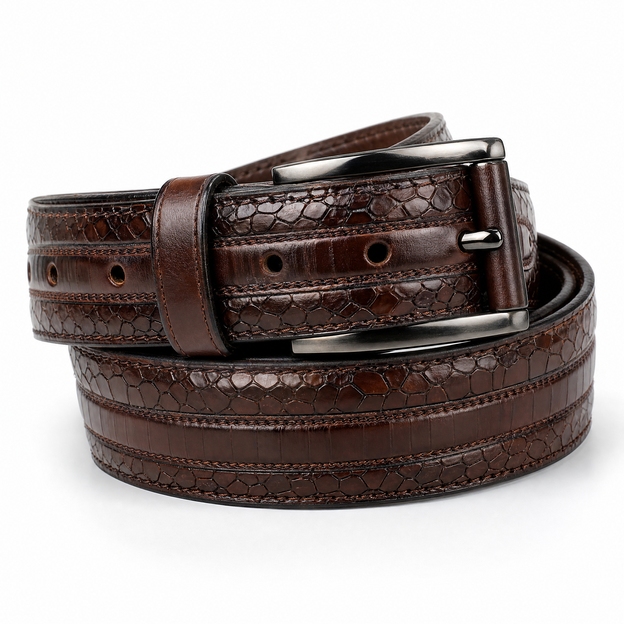 Ceinture crocodile 35mm réglable - marron