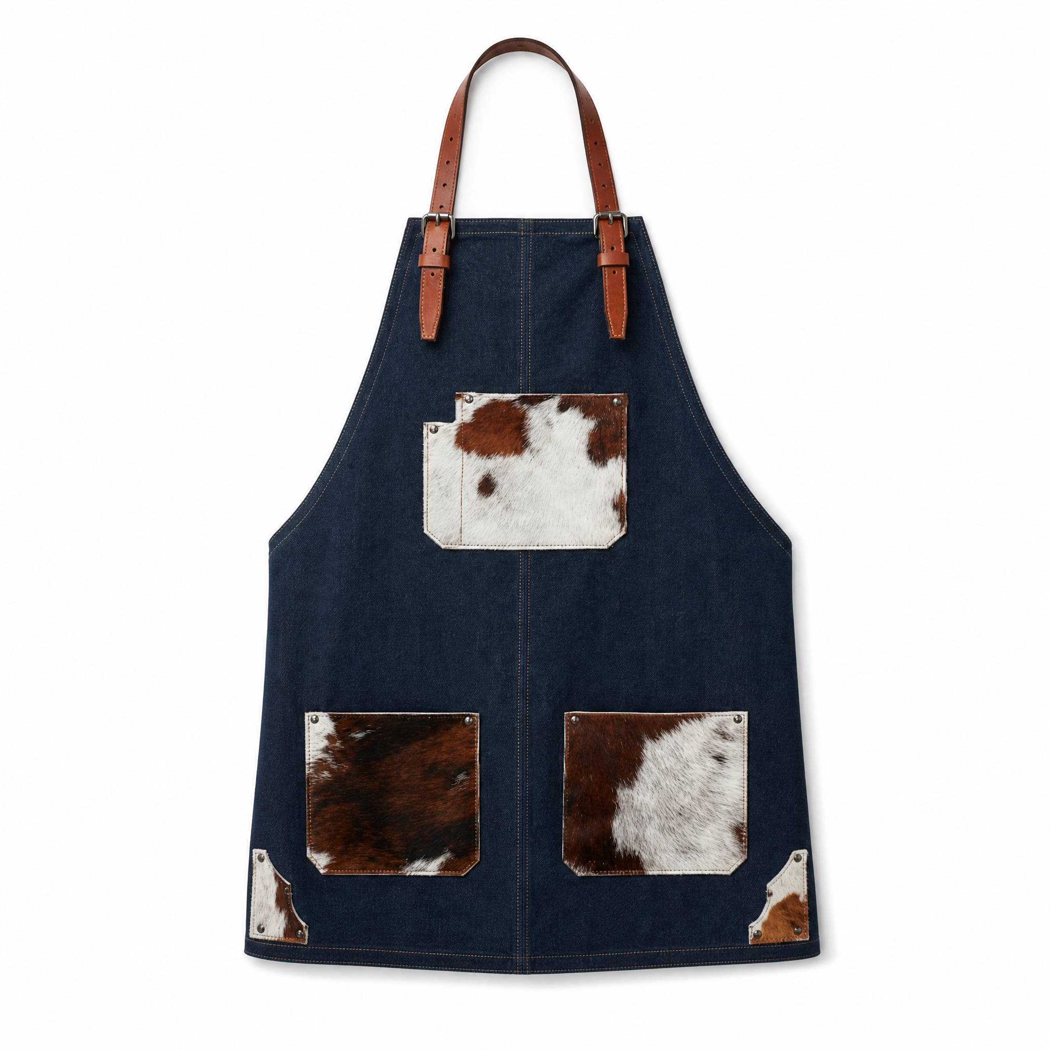 Tablier en cuir denim