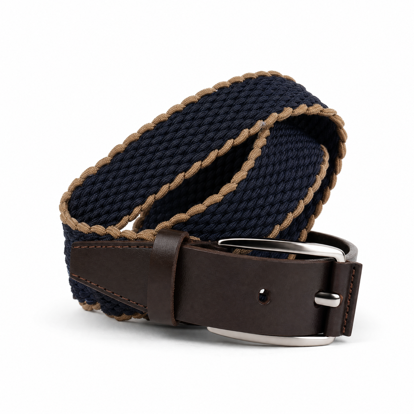 Ceinture élastique DMC09 - Bleu & beige tressée