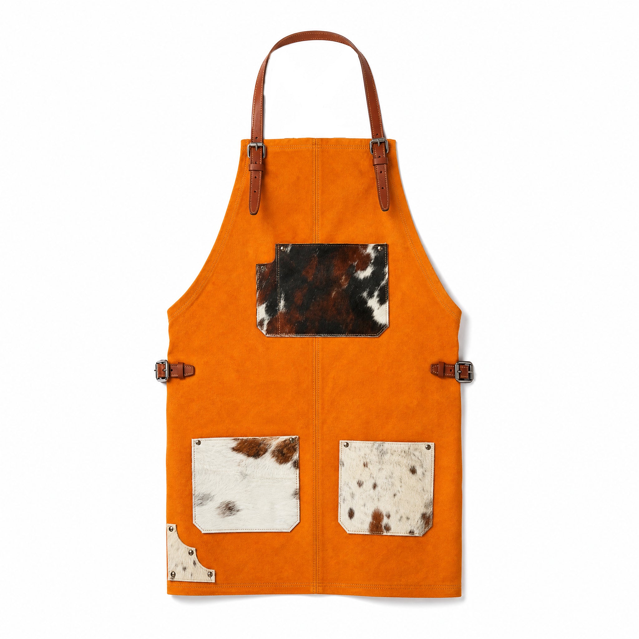 Tablier en cuir orangé